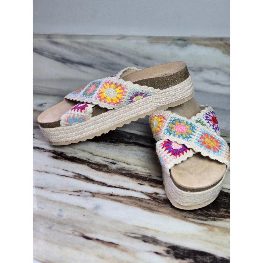Dirty Laundry Crochet Granny Square Platform Espadrille Sandals 10/41